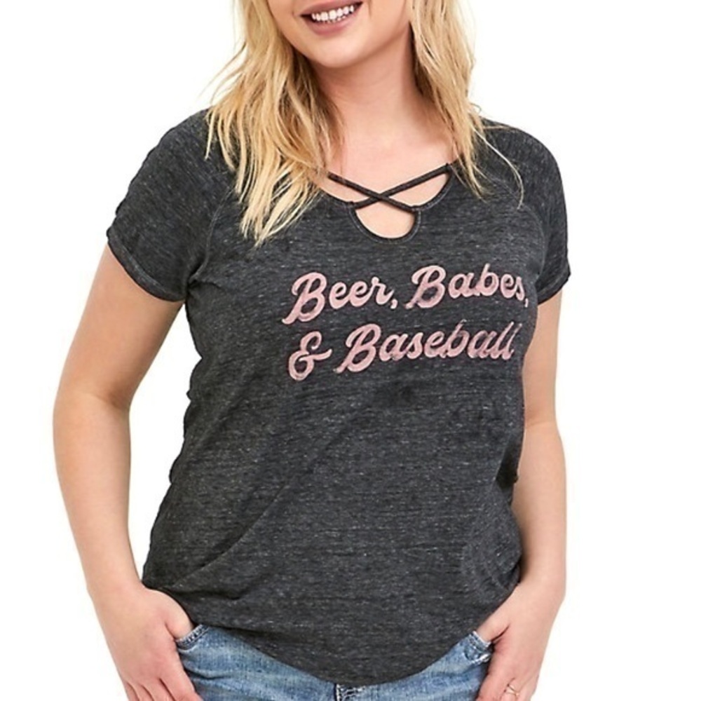 2X Torrid Beer‎ Babes Baseball Strappy Burnout Tee